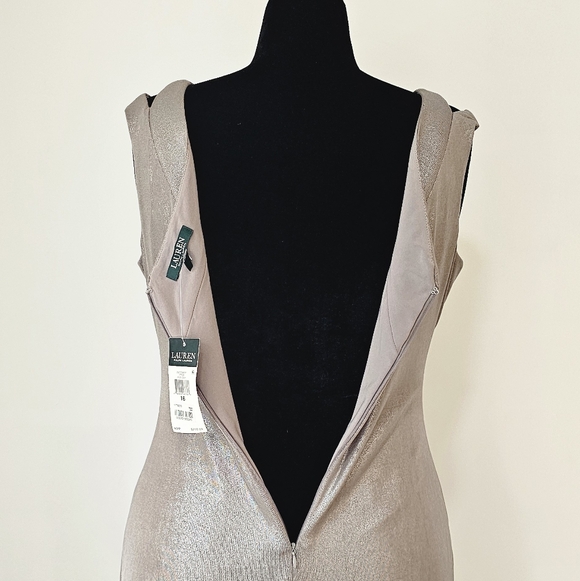 LAUREN RALPH LAUREN Women's Metallic Silver Sleeveless Evening Dress. Size 16 - Picture 12 of 13